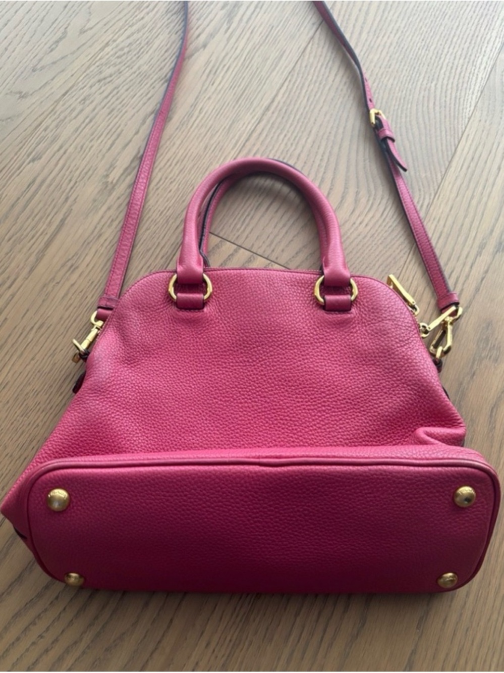 Prada Pink Pebbled Leather Crossbody Satchel with Gold Hardware - Picture 5 of 14